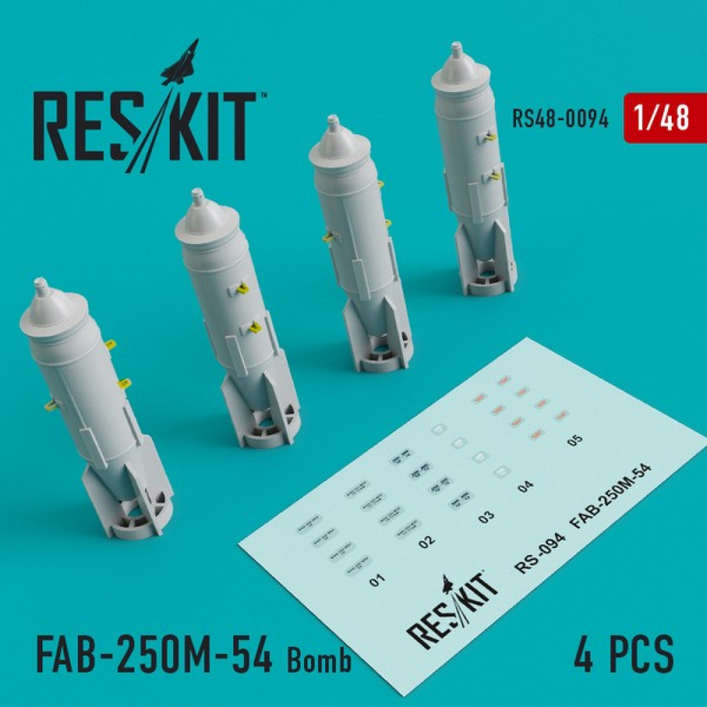 Бомби ФАБ-250М-54 (4 шт) 1/48 ResKit RS48-0094 Бомби ФАБ-250М-54 (4 шт) 1/48 ResKit RS48-0094