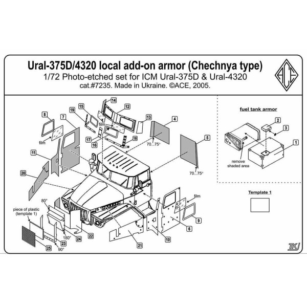 Ural 4320 Add-On Armor (Chechen war  type) 1/72 ACE PE7235