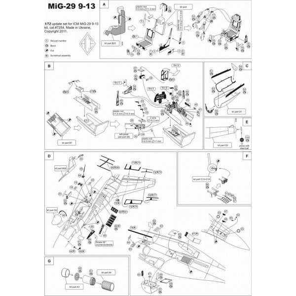 MiG-29 9-13 (for ICM kit, two sheets=interior+exterior+film for the panel desk) 1/72 ACE PE7254 MiG-29 9-13 (for ICM kit, two sheets=interior+exterior+film for the panel desk) 1/72 ACE PE7254