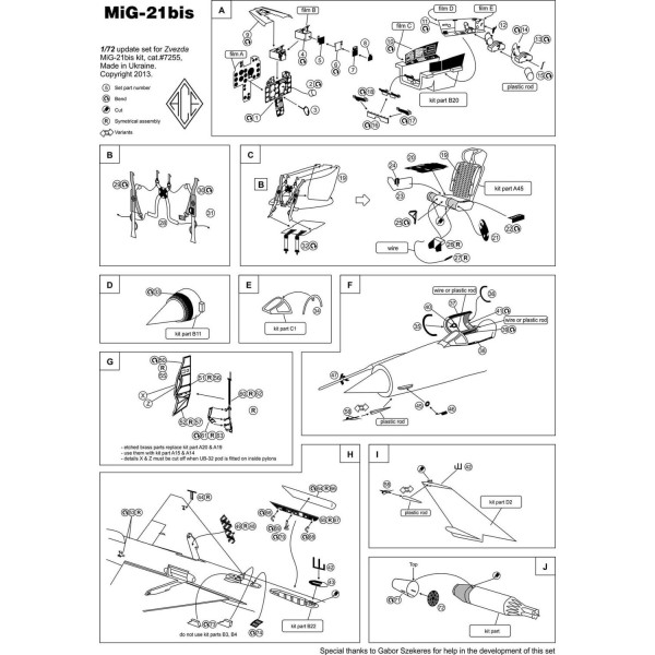 MiG-21 bis (for Zvezda kit, interior+exterior+film for the panel desk) 1/72 ACE PE7255