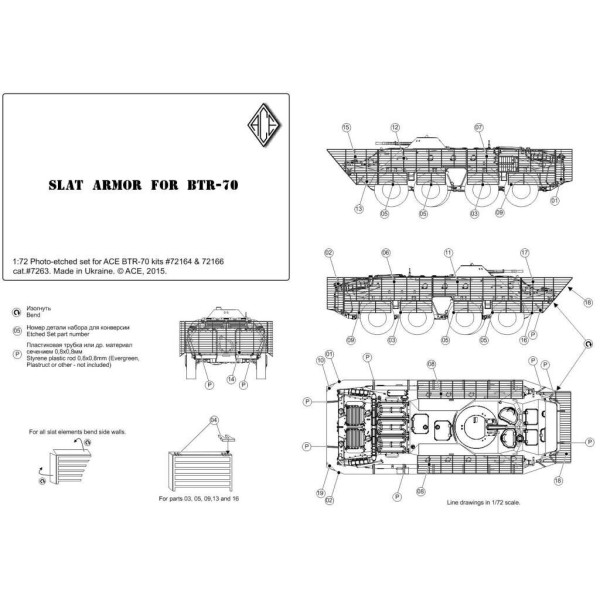 Slat Armor for BTR-70 (for ACE kits #72164 & 72166) 1/72 ACE PE7263
