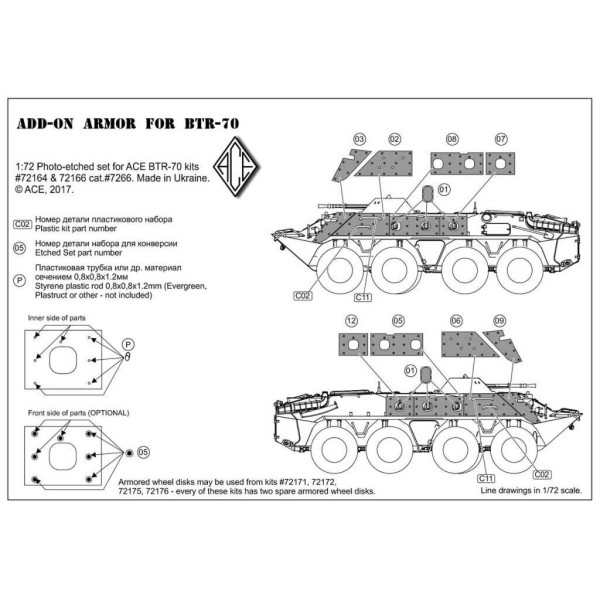 BTR-70 Add-on armor  (for ACE kits #72164 & 72166) 1/72 ACE PE7266
