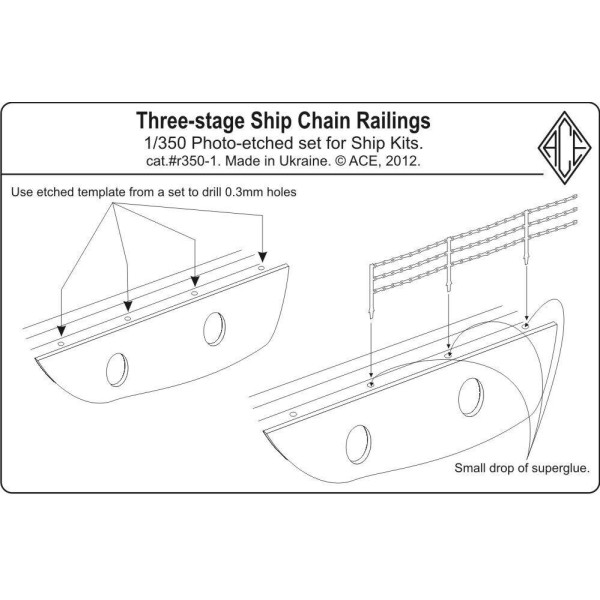 Three-stage Ship Chain Railings 16 pcs x96mm each 1/350 ACE r350-1