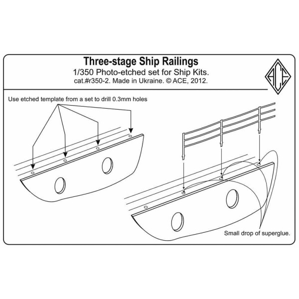Three-stage Ship Railings 16 pcs x96mm each  1/350 ACE r350-2