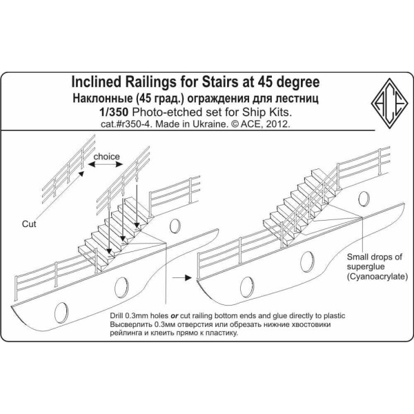 Inclined Railings for Stairs at 45 degree  1/350 ACE r350-4