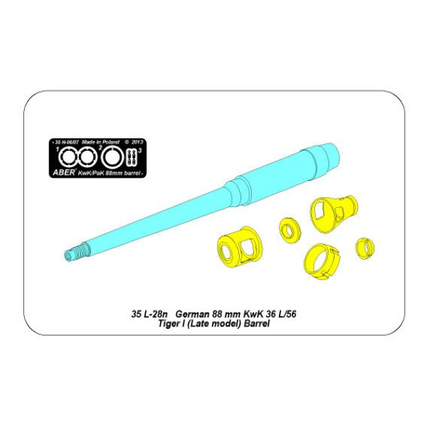 88mm KwK36/L56 barrel for German Tank Tiger I, Ausf. E - with late muzzle brake 1/35 ABER 35 L-028N