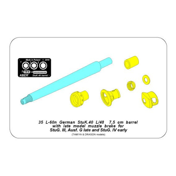 StuK.40 L/48 7,5cm barrel with late muzzle brake for Stug.III, Ausf G late and Stug.IV - early model 1/35 ABER 35 L-060N