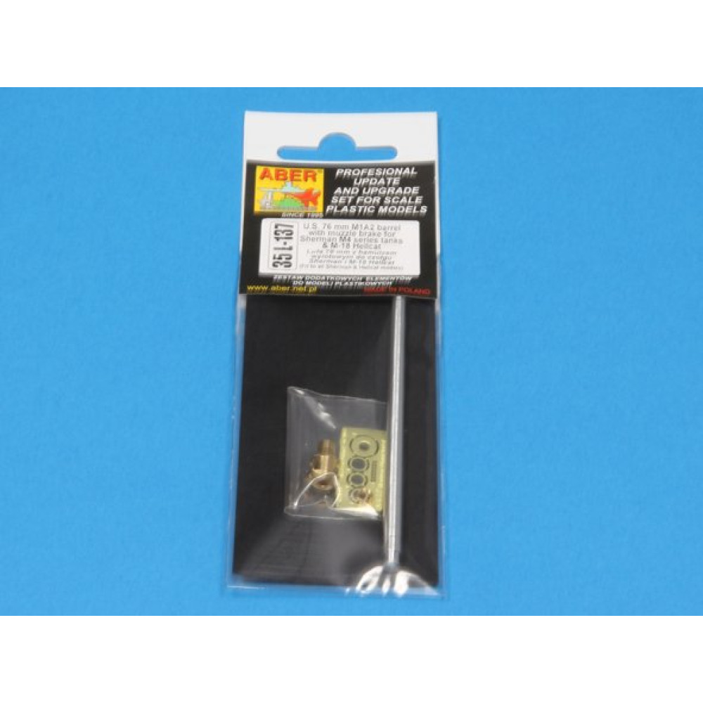 U.S 76 mm M1A2 barrel with muzzle brake for Sherman M4 series tanks with M62 mount 1/35 ABER 35 L-137