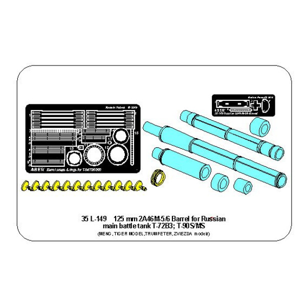 125mm 2A46M-5/6 Barrel for Russian Tank T-72B3; T-90S/MS 1/35 ABER 35 L-149