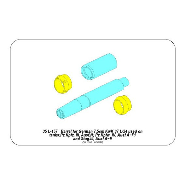  75mm KwK 37 L/24 Barrel for Pz.Kpfw.III.Ausf.N and Pz.Kpfw.IV Ausf.A,B,C,D,E, 1/35 ABER 35 L-157