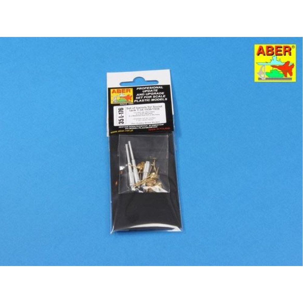 Set of barrels for Soviet tank T-35 1938/1939 - 1 x KT-28 (76,2 mm), 2 x 20 K (45 mm), 6 x Machine Gun DT (7,62 mm) 1/35 ABER 35 L-176