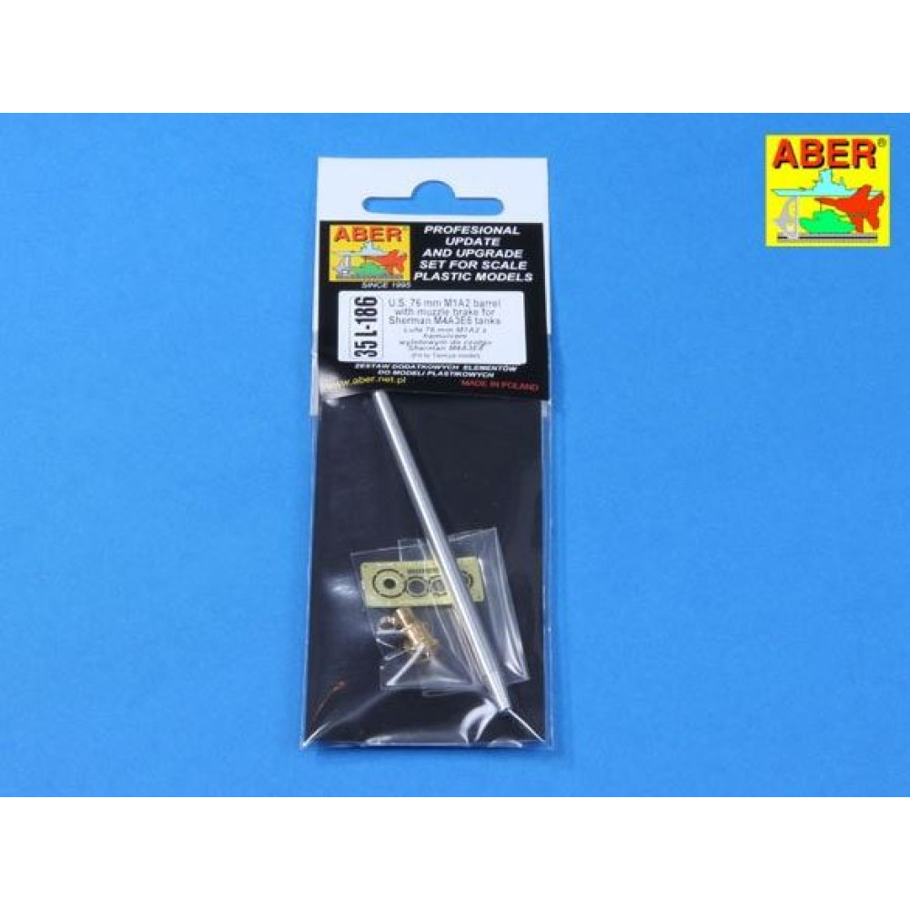 U.S. 76 mm M1A2 barrel with muzzle brake for Sherman M4A3E8 tank 1/35 ABER 35 L-186