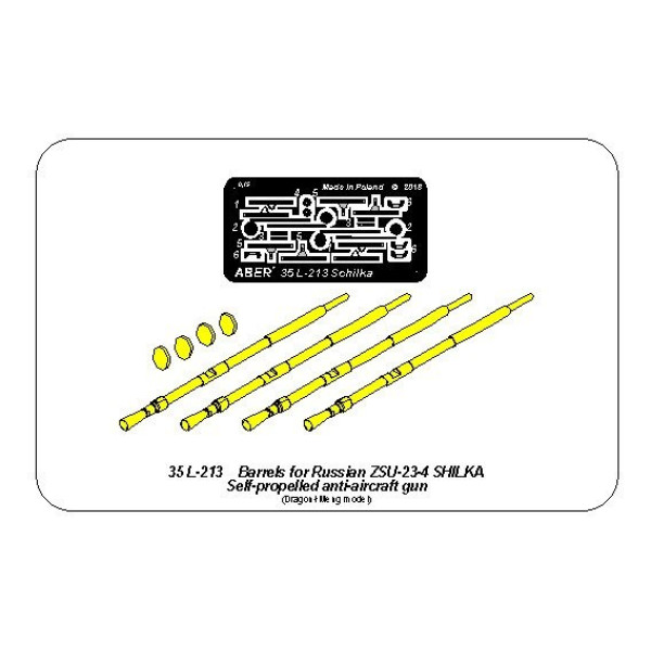Barrels for ZSU-23-4 Shilka Self-propelled AA gun 1/35 ABER 35 L-213