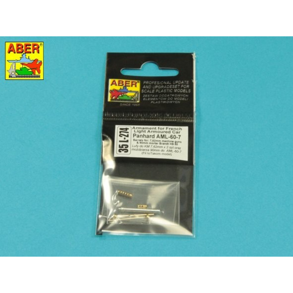 Armament for AML-60-7, barrel for 7,62mm Macxhine guns x 2 pcs. 90mm mortar 1/35 ABER 35 L-274