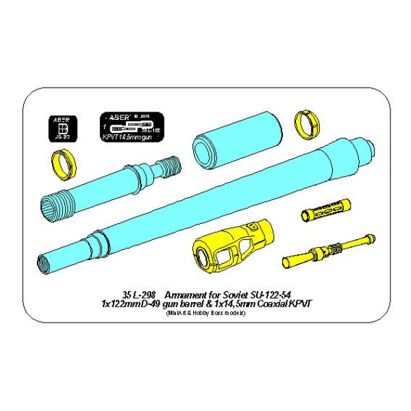 Armament for Soviet SU-122-54: 1x122 mm D-49 gun barrel, 1x14,5 mm KPVT 1/35 ABER 35 L-298