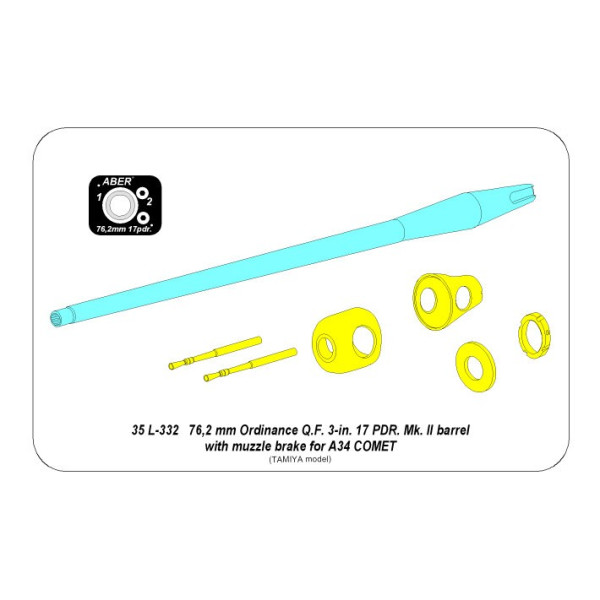 76,2 mm Ordinance Q.F. 3-in. 17 PDR. Mk. II barrel with muzzle brake for A34 COMET 1/35 ABER 35 L-332