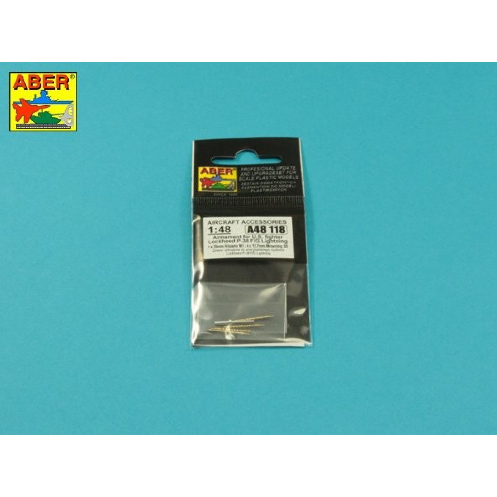 Armament for U.S. fighter Lockheed P-38 F/G Lighting: 1 x 20mm 4x 12,7mm gun barrels 1/48 Aber A48 118