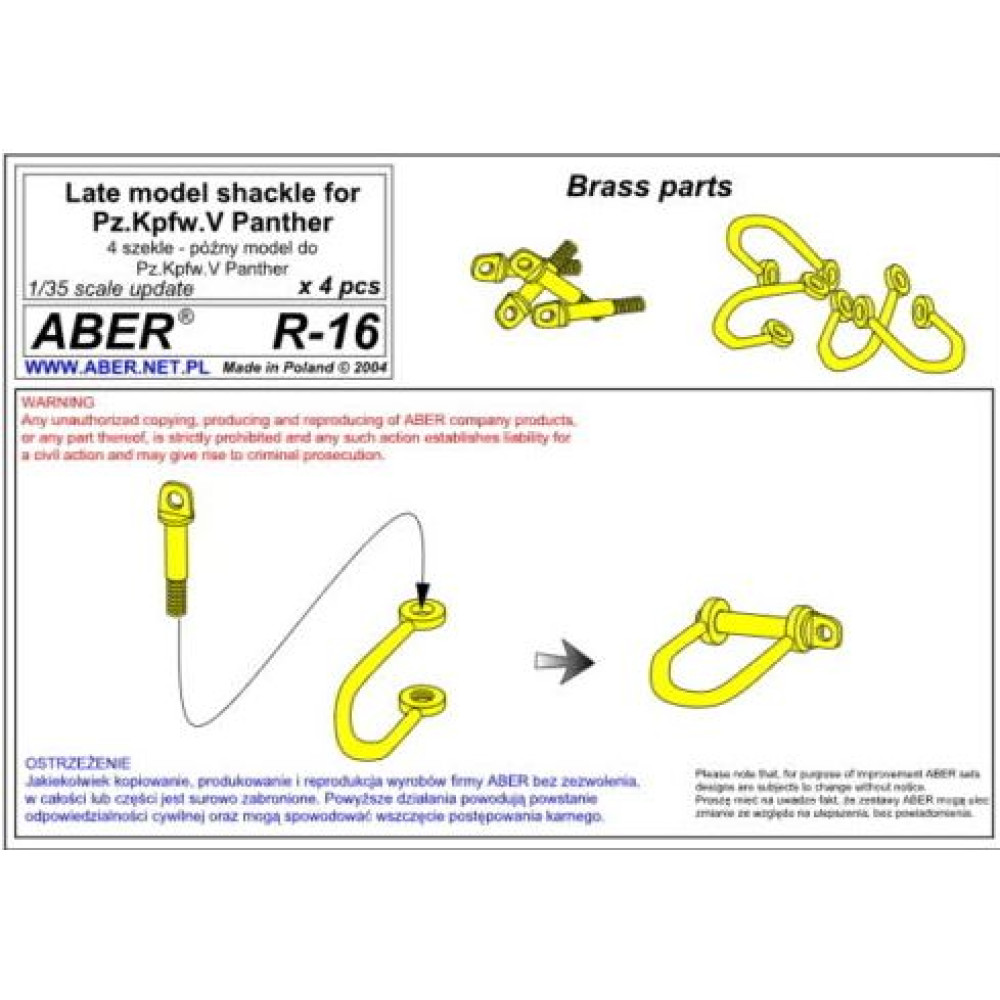 Late model Shackle for Pz.Kpfw.V Panther - 4 pcs. 1/35 ABER R-16