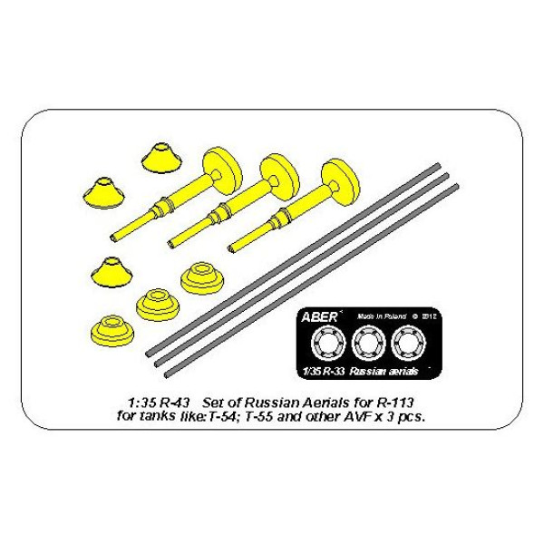 Set of aerials R-113 for Russian Tanks like: T-54; T-55 and other AVF 1/35 ABER R-43