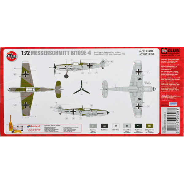 Літак винищувач Messerschmitt Bf109E-4  1/72 Airfix  01008A