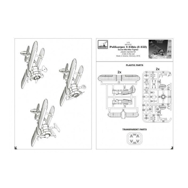 Літак - винищувач Polikarpov I-15bis, радянський, періоду ВВВ 1/144 Armory models AR14101