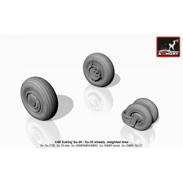 Sukhoj Su-30 / Su-35 wheels, weighted tires, front mudguard  1/48 Armory Models  AR AW48024
