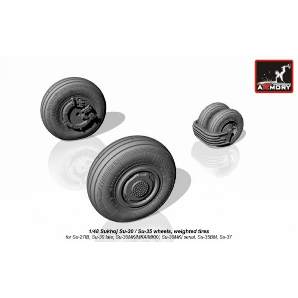 Sukhoj Su-30 / Su-35 wheels, weighted tires, front mudguard  1/48 Armory Models  AR AW48024