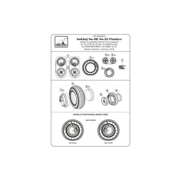 Sukhoj Su-30 / Su-35 wheels, weighted tires, front mudguard  1/48 Armory Models  AR AW48024