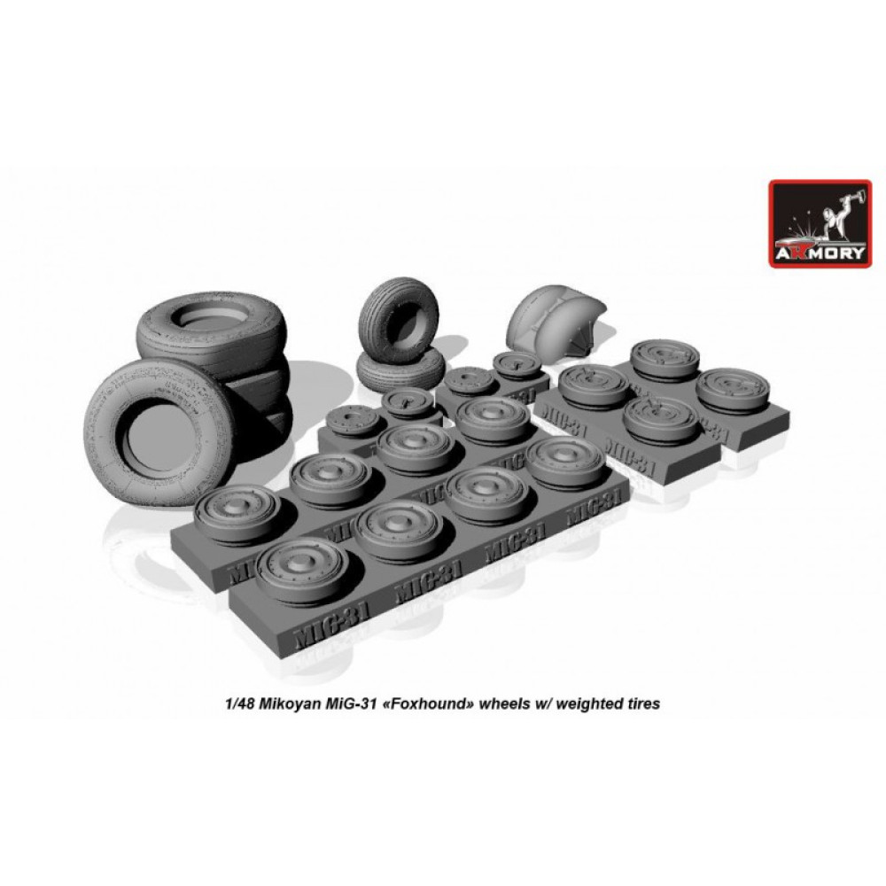 Смоляні колеса для моделі літака МіГ-31, МіГ-31БМ з важкими шинами 1/48 Armory Models AR AW48026