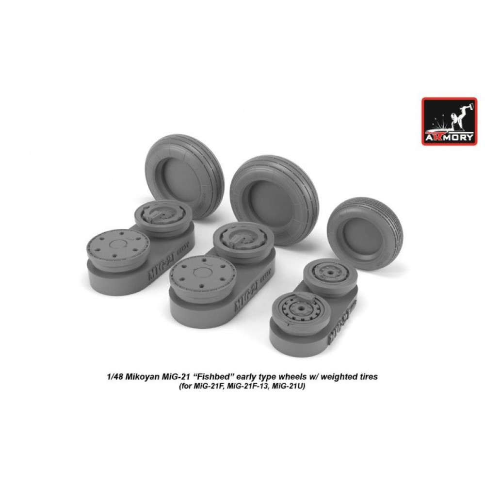 Смоляні колеса для моделі літака МіГ-21 Fishbed з важкими шинами, ранні 1/48 Armory Models AR AW48027
