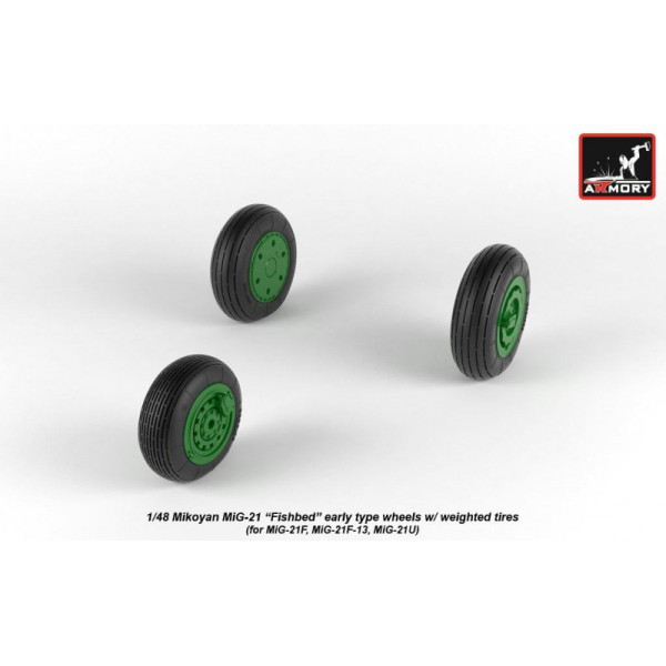 Смоляні колеса для моделі літака МіГ-21 Fishbed з важкими шинами, ранні 1/48 Armory Models AR AW48027