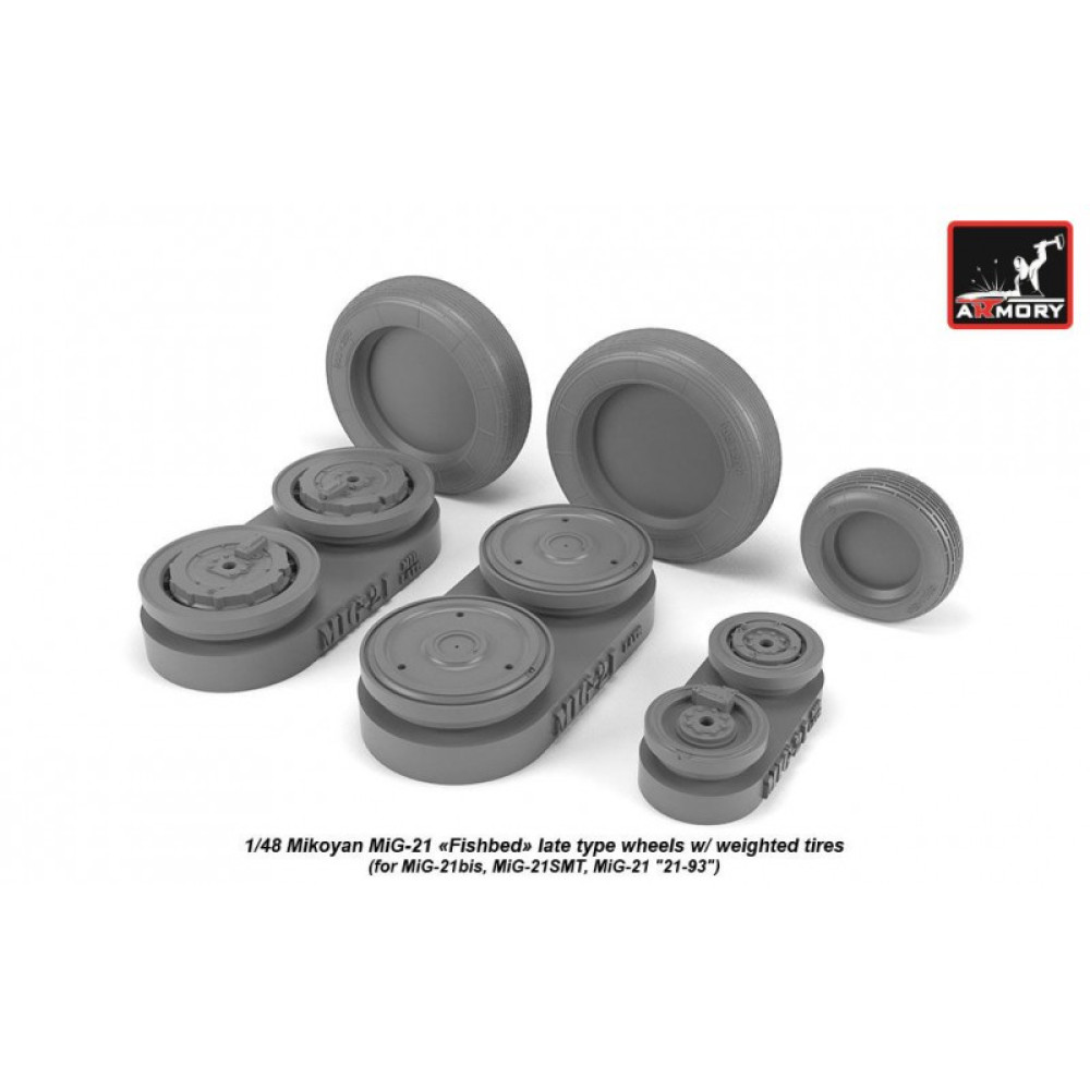 Смоляні колеса для моделі літака МіГ-21 Fishbed з важкими шинами, пізні 1/48 Armory Models AR AW48029