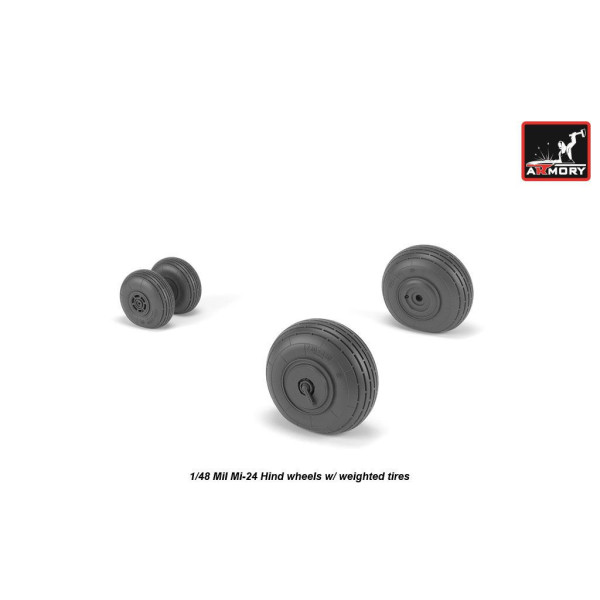 Смоляні колеса для моделі літака Мі-24 Hind з важкими шинами 1/48 Armory Models AR AW48031