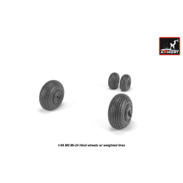 Смоляні колеса для моделі літака Мі-24 Hind з важкими шинами 1/48 Armory Models AR AW48031