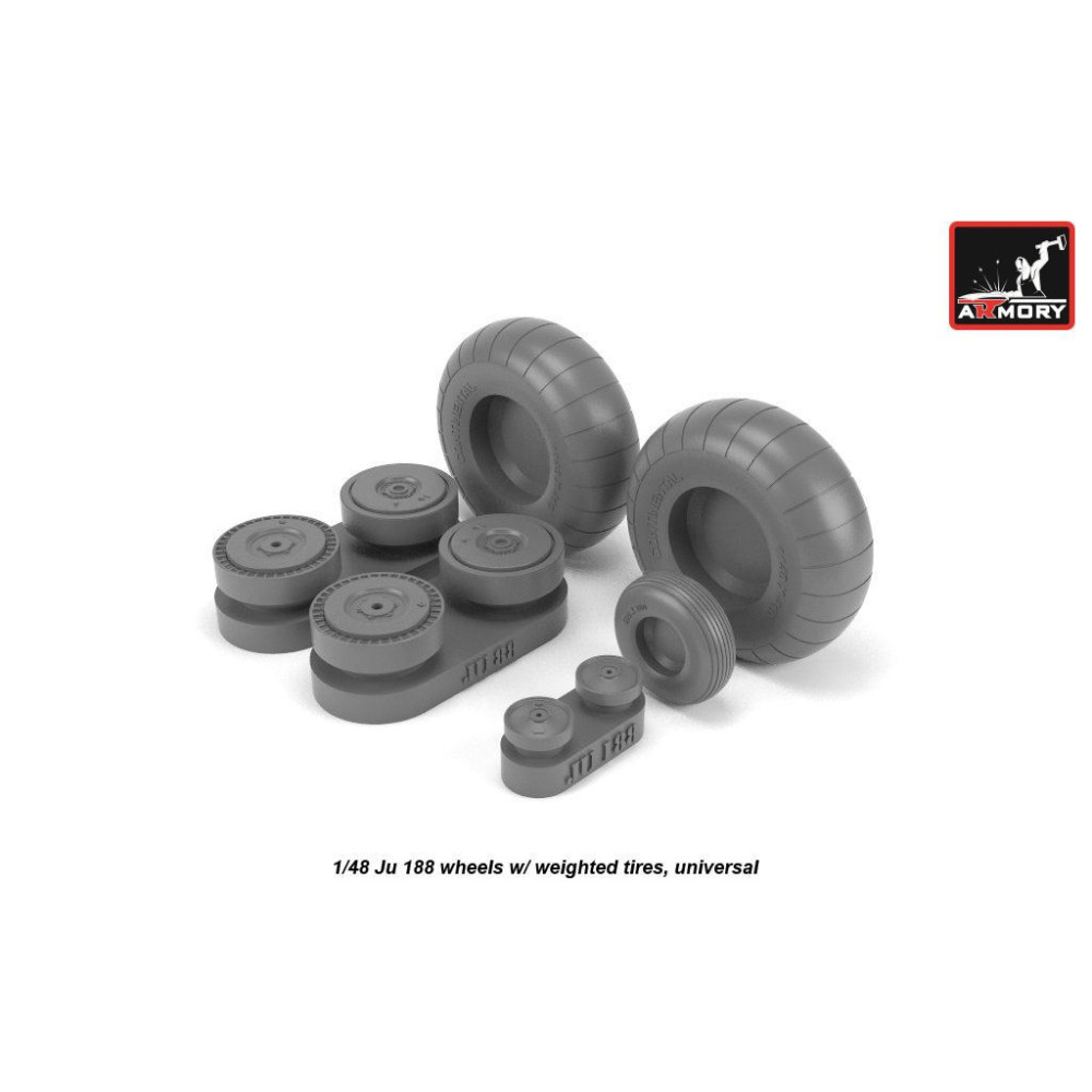Смоляні колеса для моделі літака Junkers Ju 88, з важкими шинами 1/48 Armory Models AR AW48203