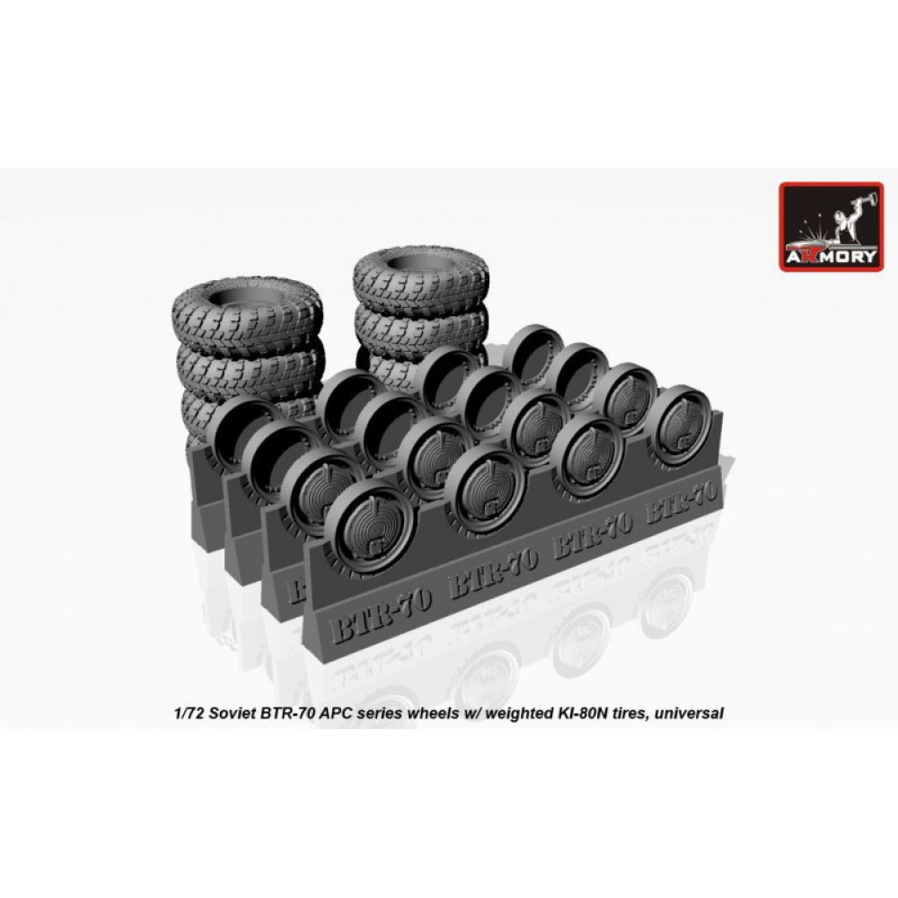 BTR-70 APC wheels w/ weighted tires KI-80N 1/72 Armory Models AR AC7323