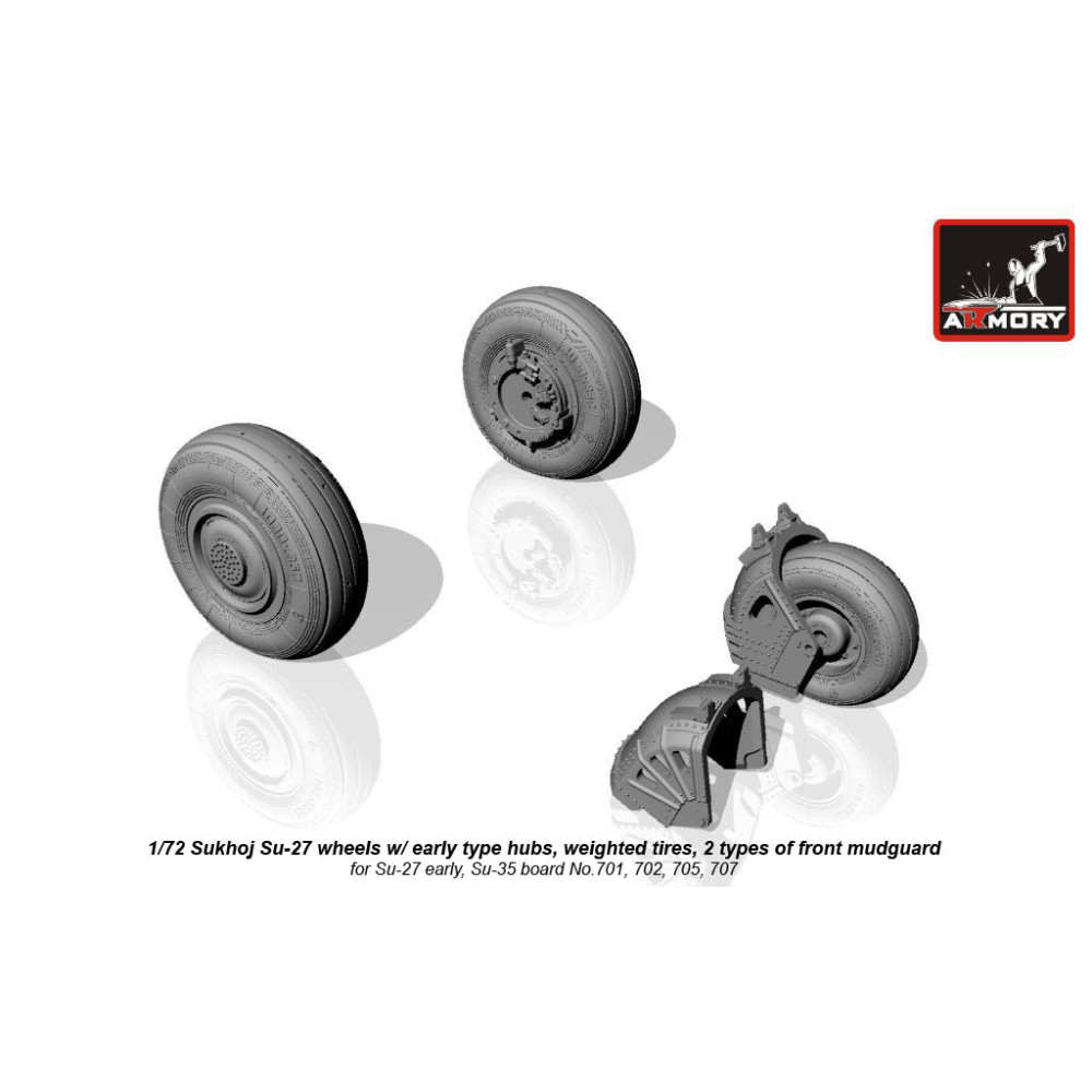  Sukhoj Su-27 wheels w/ early type hubs, weighted tires, 2 types of front mudguard 1/72 Armory Models AR AW72032b