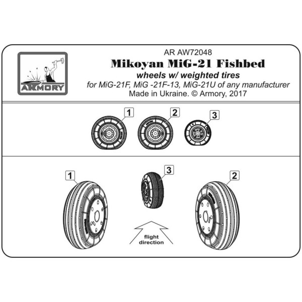 Набір смоляних коліс для літака Мікоян МіГ-21 Колеса Fishbed з важкими шинами, ранні 1/72 Armory Models AR AW72048