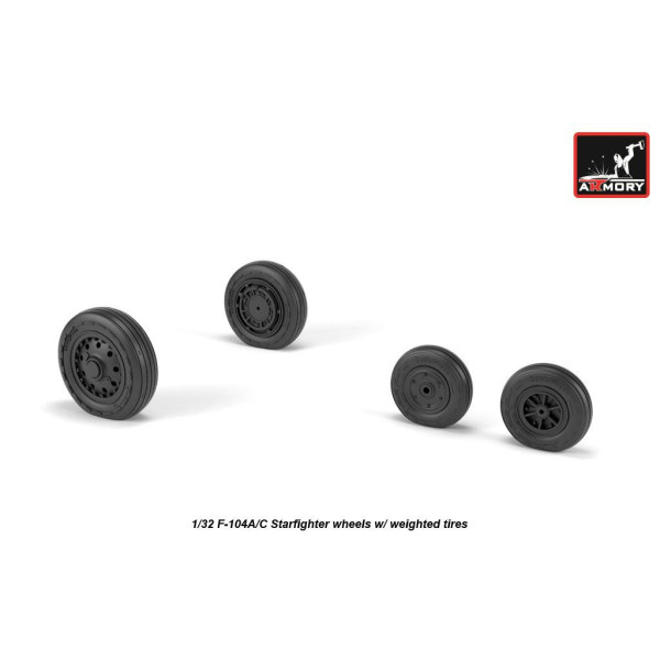 F-104A/C Starfighter early type wheels, w/ optional nose wheels, weighted 1/32 Armory Models AR AW32302
