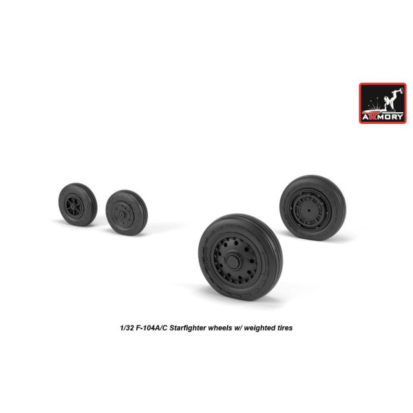 F-104A/C Starfighter early type wheels, w/ optional nose wheels, weighted 1/32 Armory Models AR AW32302