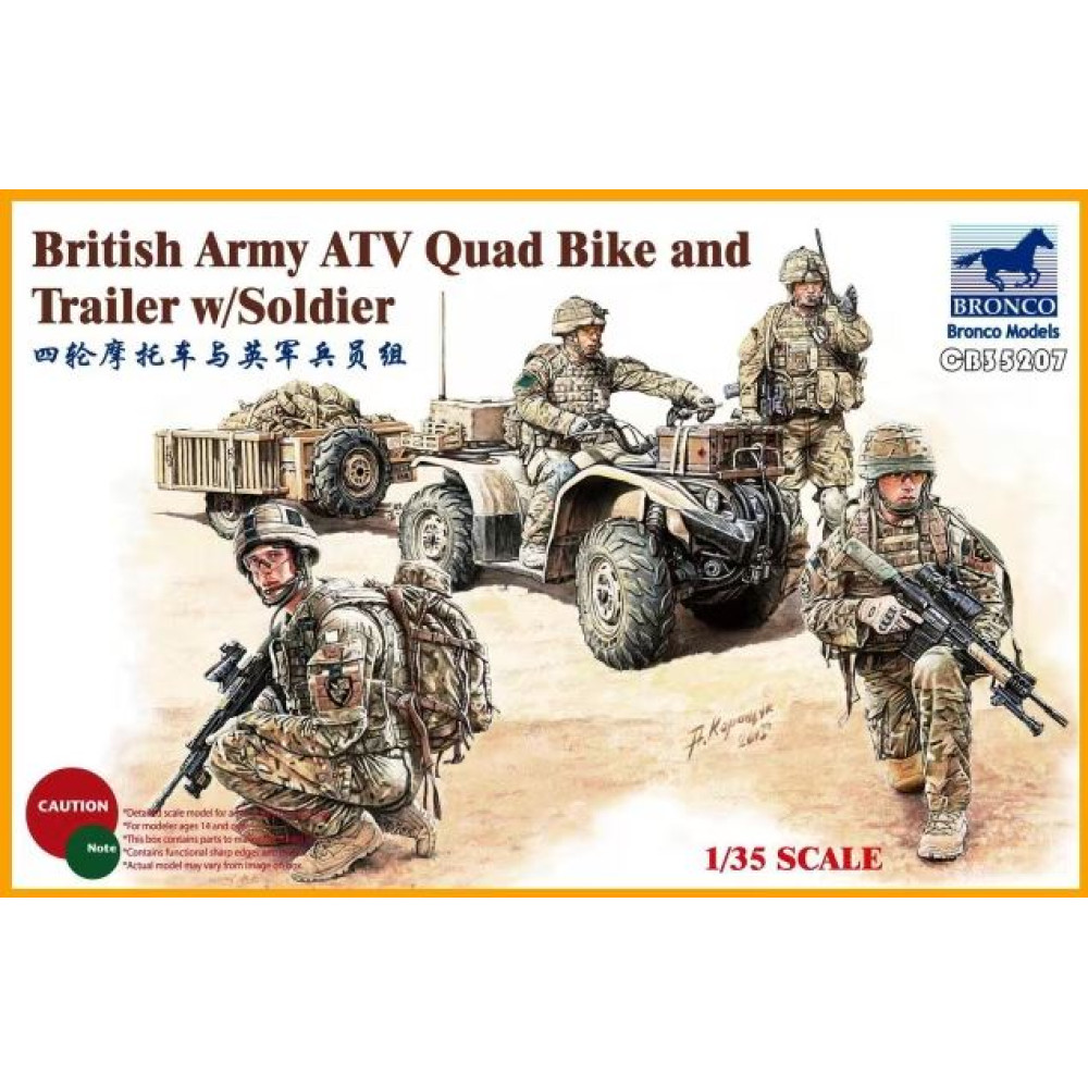 British Army ATV Quad Bike and Trailer w/Soldier 1/35 Bronco Models 35207