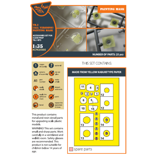 TB.2 painting mask on "yellow kabuki paper" 1/35 ClearProp CPA35005