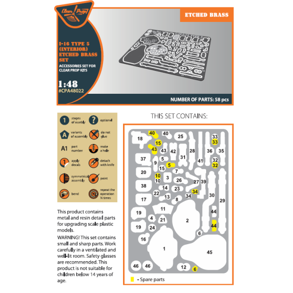 I-16 type 5 INTERIOR PE parts for CP kits 1/48 ClearProp CPA48022