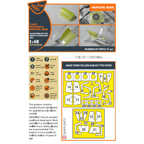 F-4G/E Phantom II painting mask on "yellow kabuki paper" for MENG kit 1/48 ClearProp CPA48028