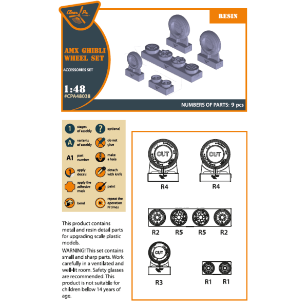 AMX Ghibli Wheel set (Resin) 1/48 ClearProp CPA48038