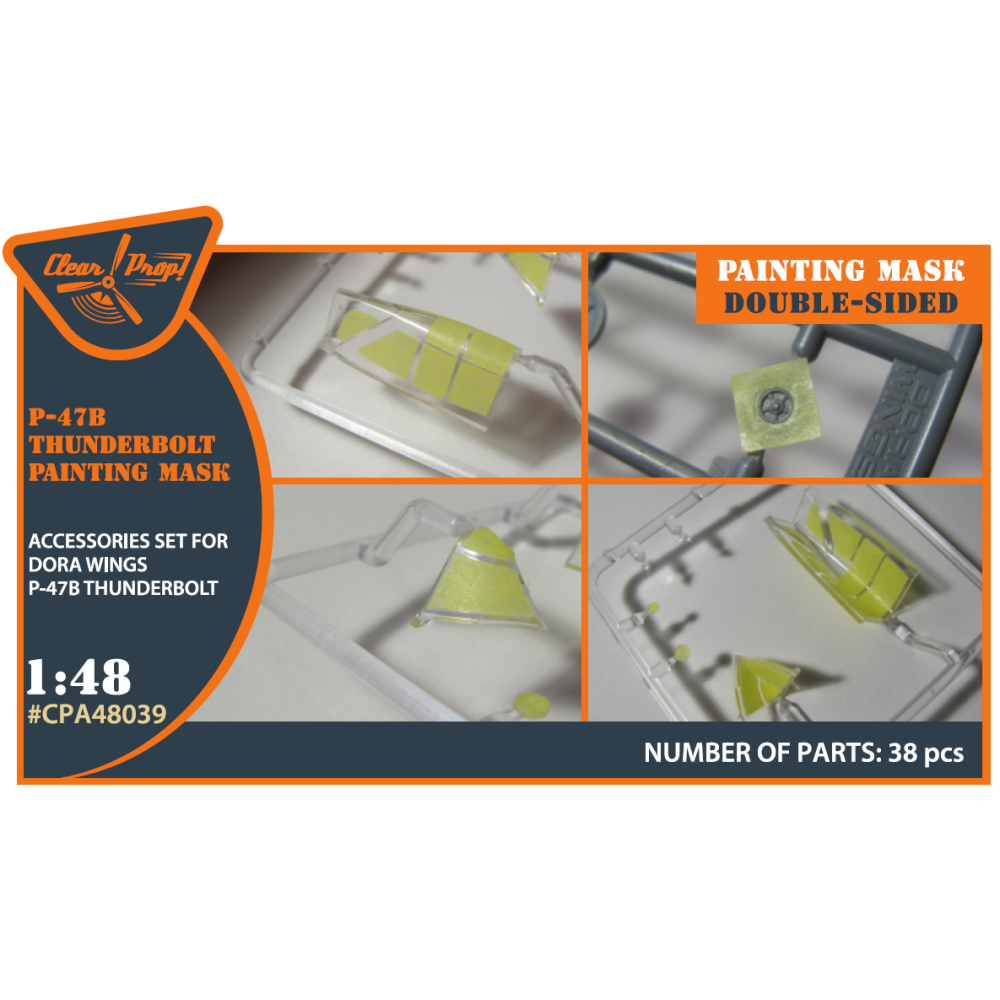 P-47B Thunderbolt double-sided painting mask on "yellow kabuki paper" for Dora Wings kit 1/48 ClearProp CPA48039