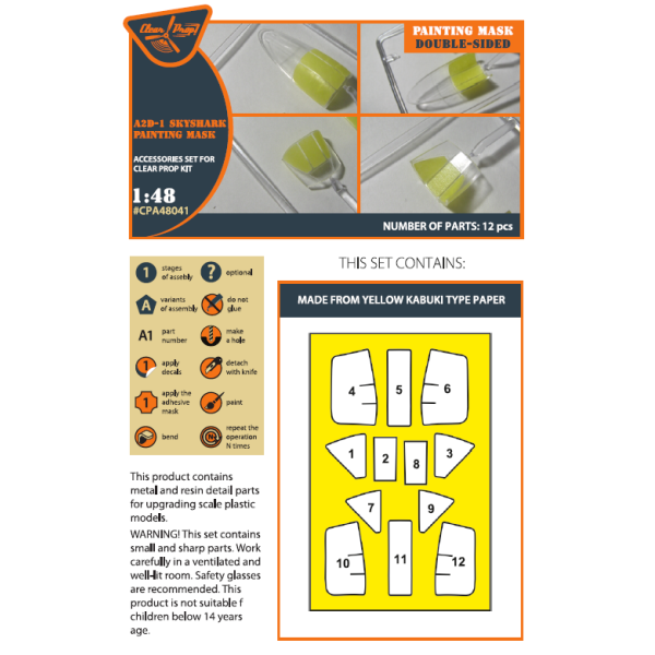 A2D-1 Skyshark painting mask on "yellow kabuki paper" for CP kit 1/48 ClearProp CPA48041