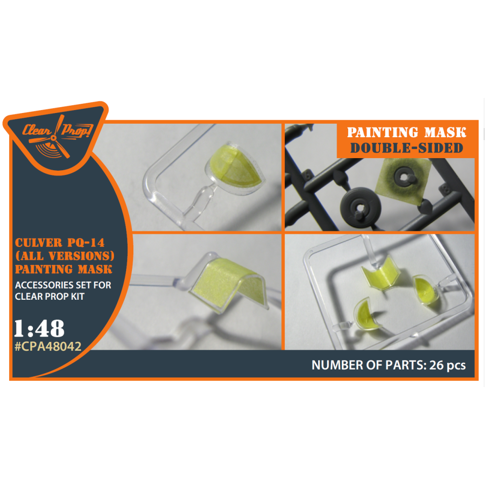 Culver PQ-14 (all versions) double-sided painting mask  for CP kit "yellow kabuki paper" 1/48 ClearProp CPA48042