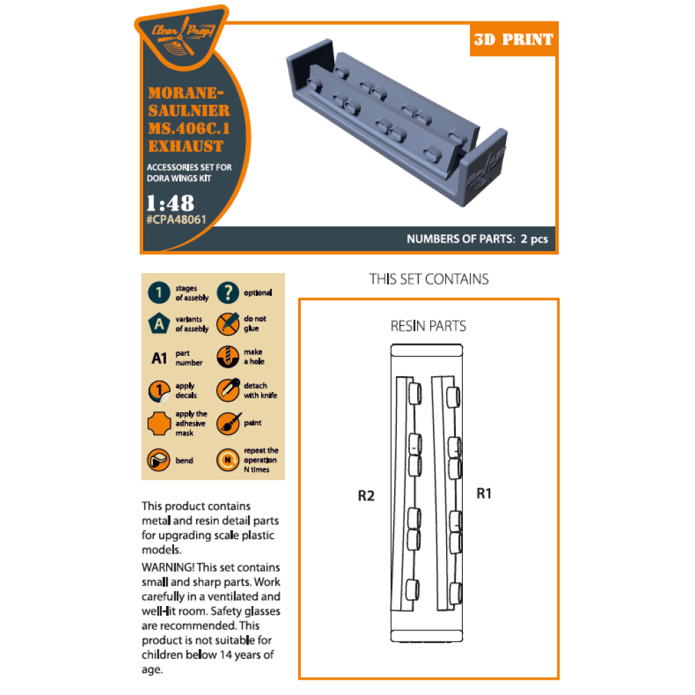 Morane-Saulnier exhaust set for Dora Wings kit  1/48 ClearProp CPA48061