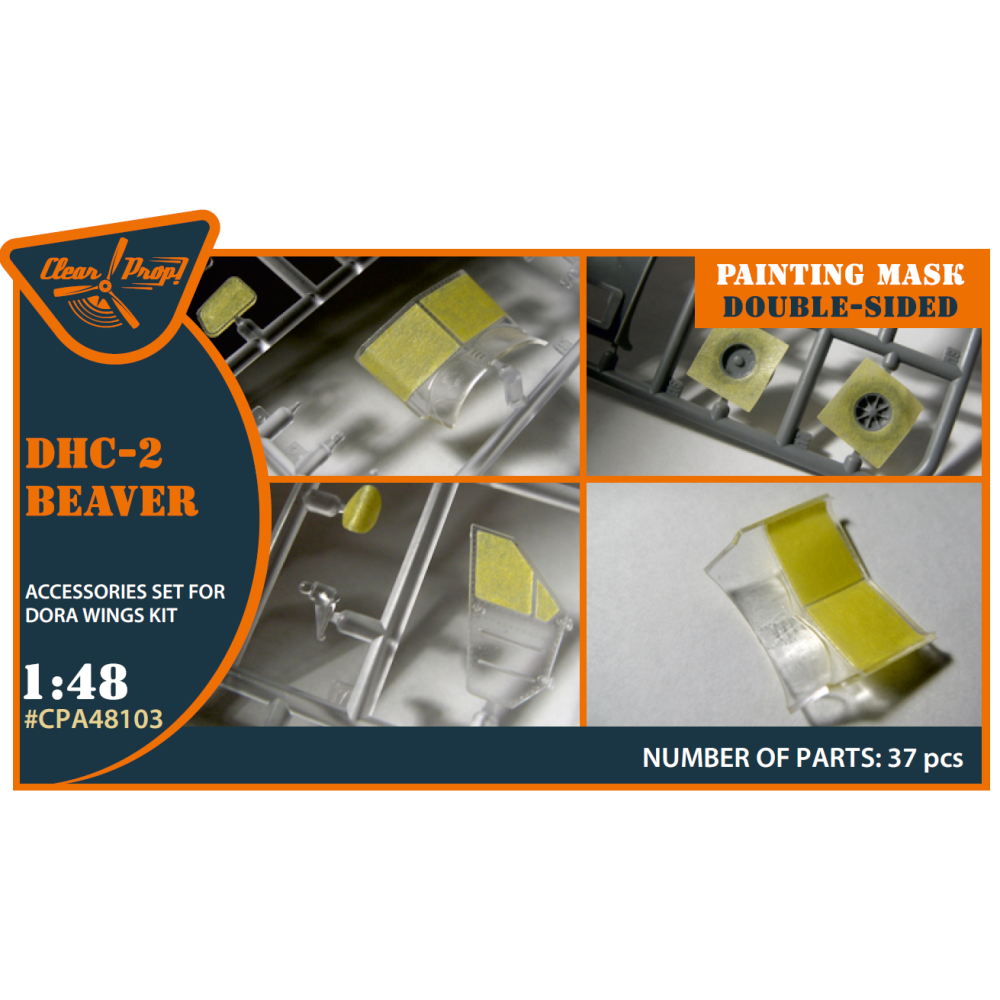 DHC-2 Beaver double-sided painting mask on "yellow kabuki paper" for Dora Wings kit 1/48 ClearProp CPA48103